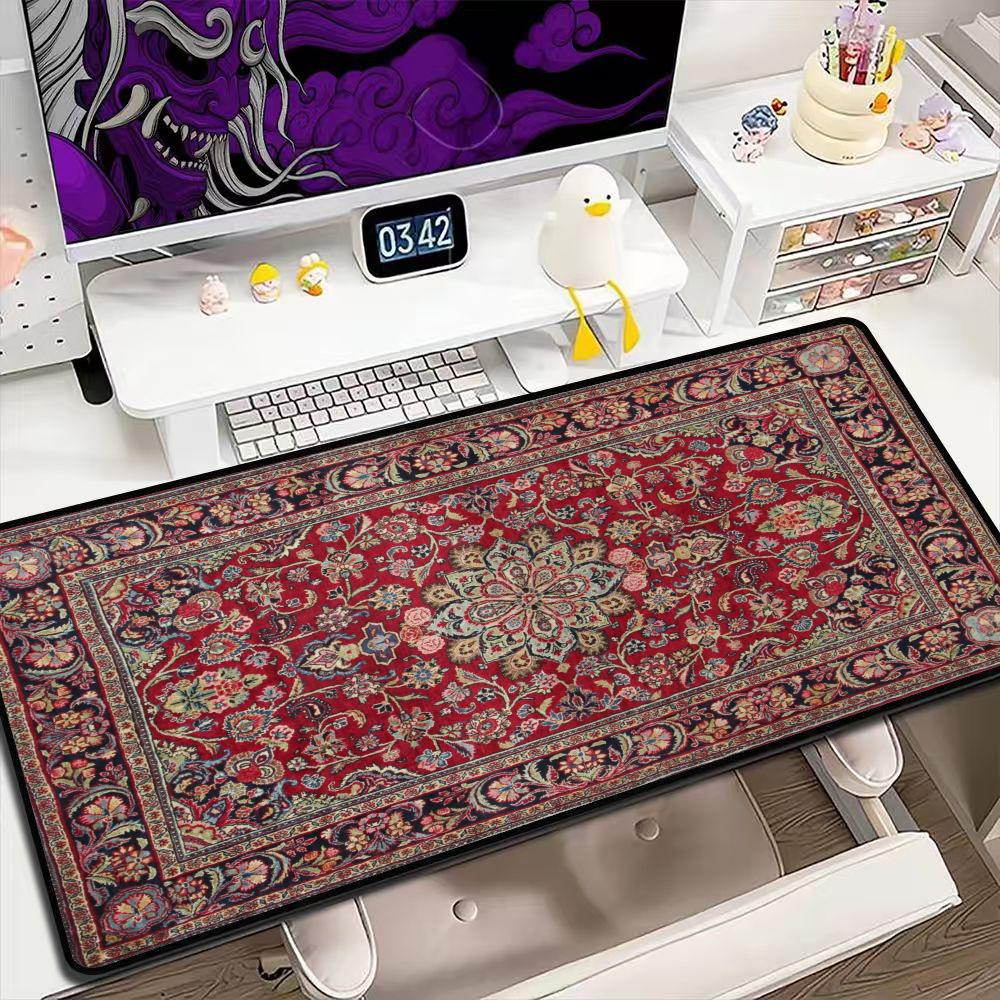 Retro Gaming Desk - 빈티지 페르시안 러그 패턴 대형 마우스