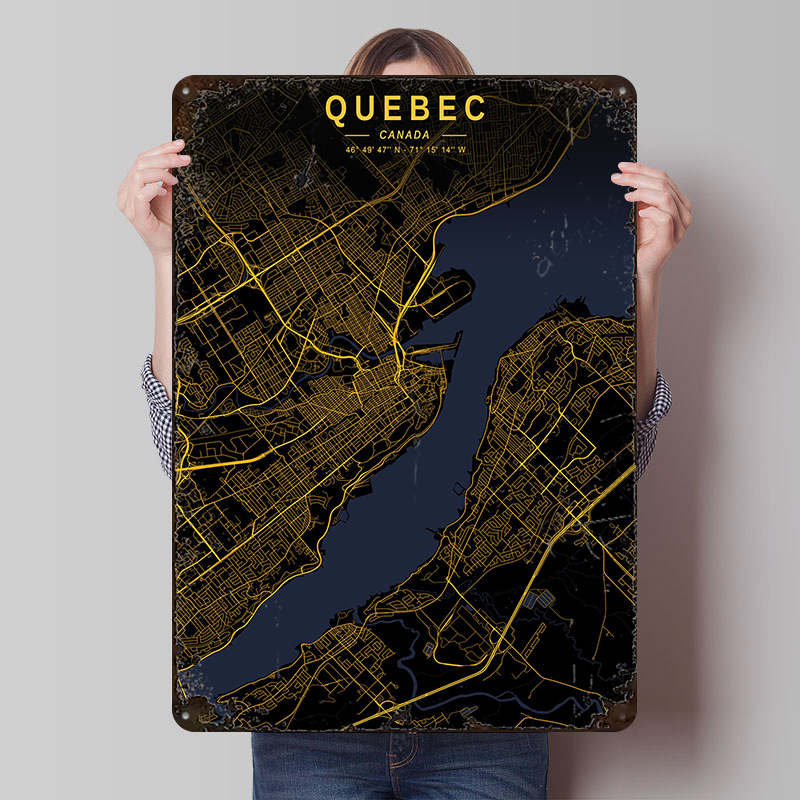Retro Gaming Quebec - 퀘벡 골든 맵 포스터 맞춤형 빈티지